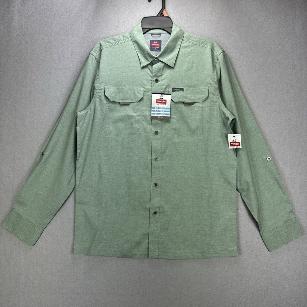 NWT Wrangler Hike Thru Shirt Men's M Green Outdoor Regular Fit LS Vented